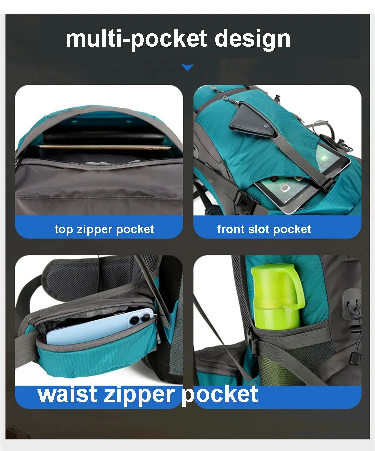 Alpivento | 70L Trekking Backpack with Water-Resistant Rain Cover | Spacious Outdoor Backpack for Hiking and Travel