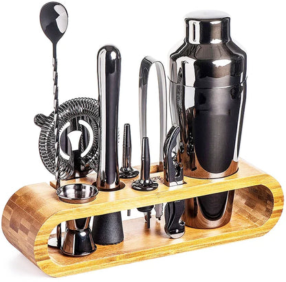 Stainless Steel Cocktail Shaker Tool Kit 10-Piece Complete Mixology Essentials Rose Gold Silver Black for Home Bar Entertaining Party Barten