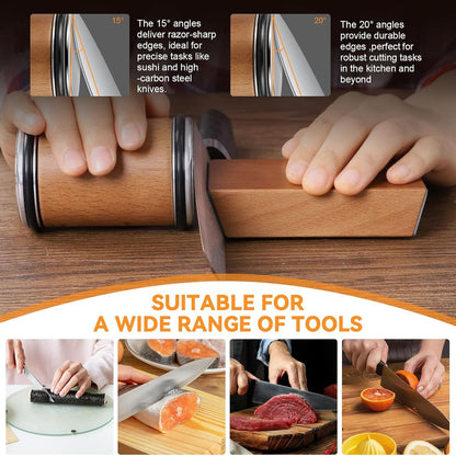 Manual Blade Honing System with Diamond and Ceramic Rollers for Chef Knives, Hunting Blades & Outdoor Tools – Dual-Angle Magnetic Guide – 10