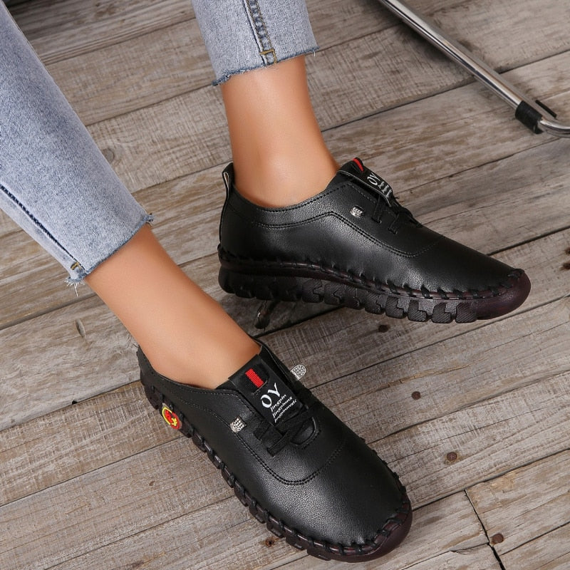 Orthopedic Arch Support Slip-On Loafers for Women – Leather Flats with Anti-Slip Sole for Plantar Fasciitis Relief, All-Day Comfort &