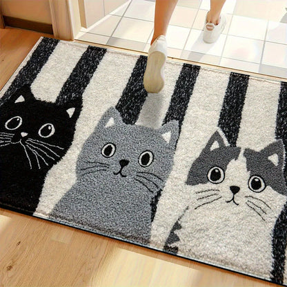 PVC Cat Floor Mat Non-Slip 24x35 Inch Striped Entry Rug for Hallway Bedroom Kitchen Foyer Mudroom Patio Door Indoor Outdoor Use