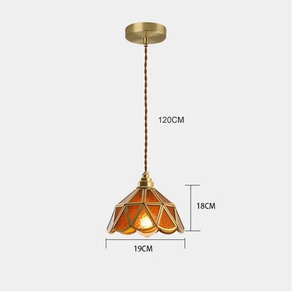 Handcrafted Art Glass Hanging Fixture 7.5 Inch Vintage Copper Shade for Dining Area Kitchen Island Accent Lighting E27 Socket Adjustable Cor