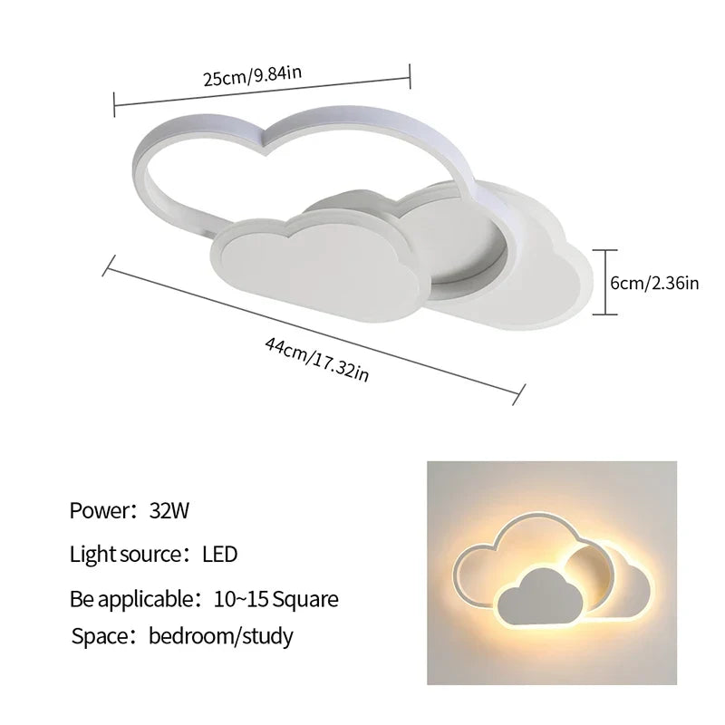 Dimmable Cloud LED Flush Mount Light for Kids Rooms & Nurseries with Remote Control | 32W Overhead Bedroom Fixture with 3 Color Temperatures