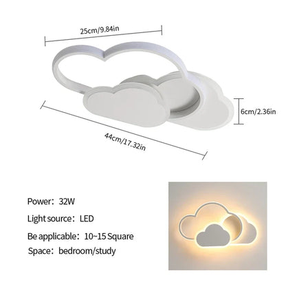 Dimmable Cloud LED Flush Mount Light for Kids Rooms & Nurseries with Remote Control | 32W Overhead Bedroom Fixture with 3 Color Temperatures