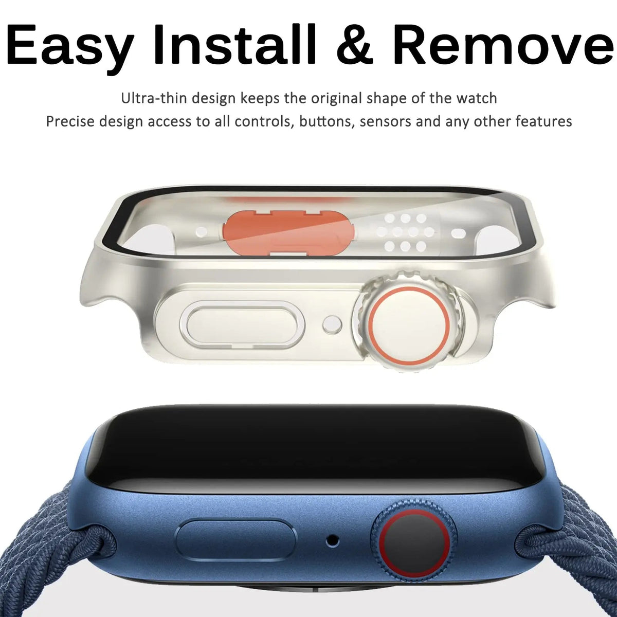 Hardened Glass Shield Case for Apple Watch Series 7/8/SE – Full Display Coverage, Crown Access, 40-45mm Sizes