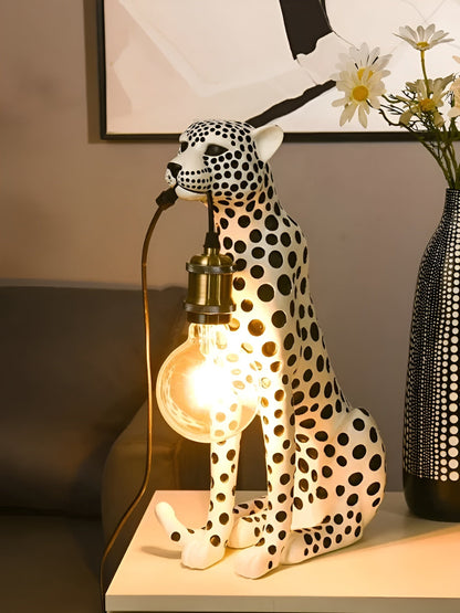 Art Deco Leopard Table Lamp with Edison Bulb Design | Unique Lighting for Home Decor