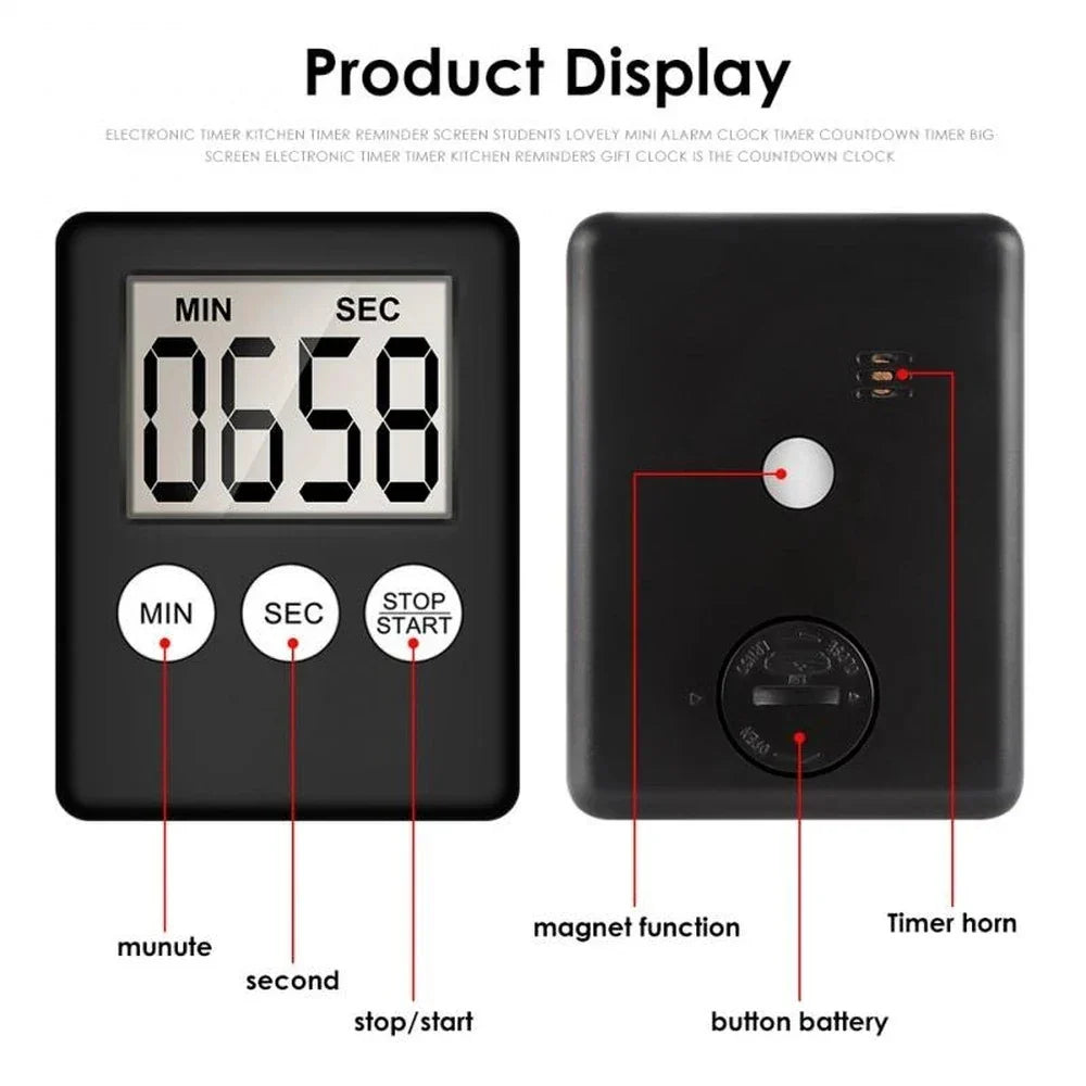 Countdown Timer Magnetic LCD 2.8 Inch Screen Alarm Clock Home Office Study Workout Productivity Tool Kitchen Baking Cooking Interval Trainin