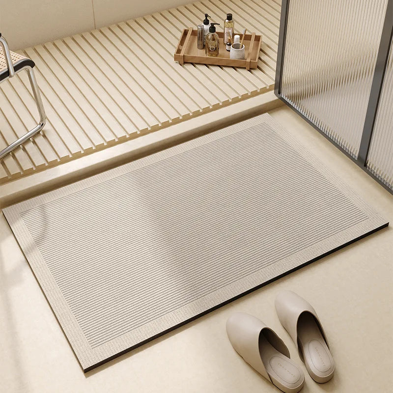 Bathroom Floor Mat Fast-Drying Non-Slip Rubber Base Soft Fleece 3mm Thin for Shower Tub Sink Beige Gray