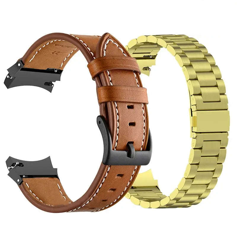 Leather & Steel Smartwatch Strap for Galaxy Watch 5 – Adjustable Wristband in Multiple Finishes