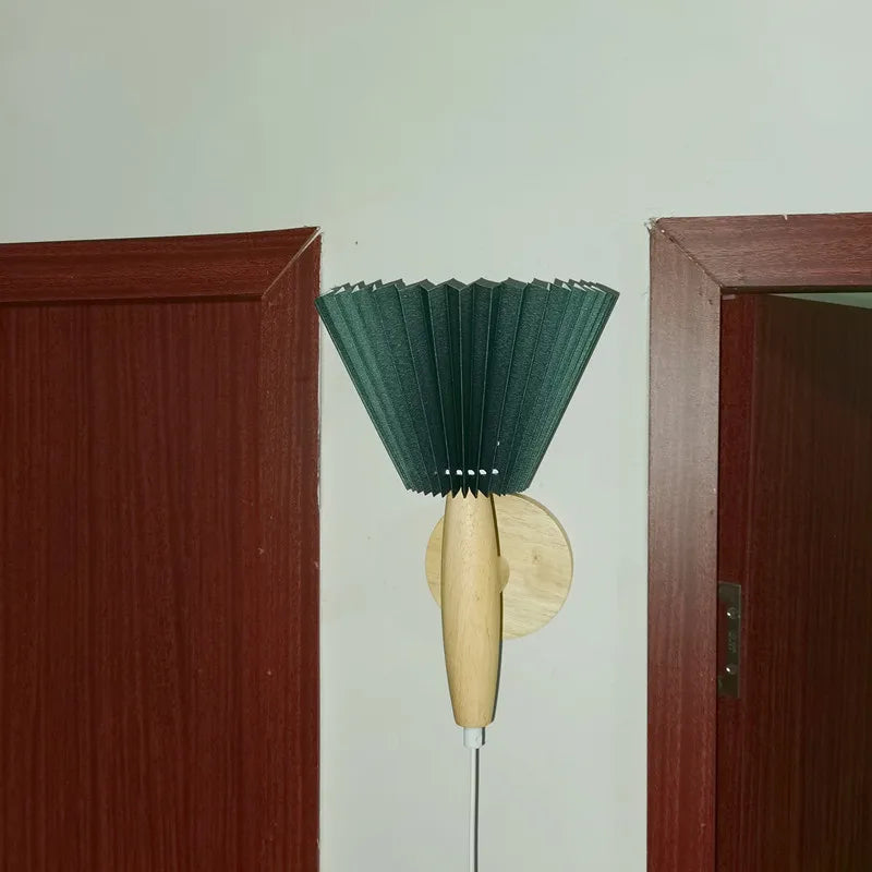 Ortekor Nordic Elegance | Wooden Wall Sconce with Pleated Shade for Cozy Ambiance