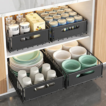 Pull-Out Cabinet Organizer Steel Glide Rack 15 in Deep Spice Jar Pantry Tray for Kitchen Storage Black