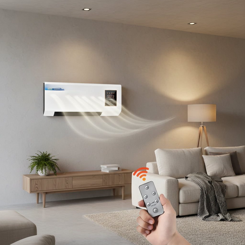 Wall Mounted Electric Heater | Space Heater with Remote Control | Space-Saving Design for Quick Indoor Comfort