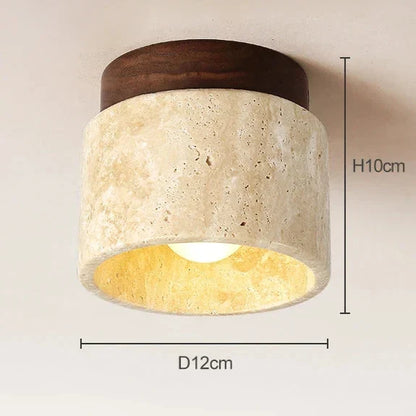 Flush Mount Ceiling Fixture Natural Stone Cream 4.7 in LED Compact Entryway Lighting for Hallways Bedrooms Foyers Modern Minimalist Japandi