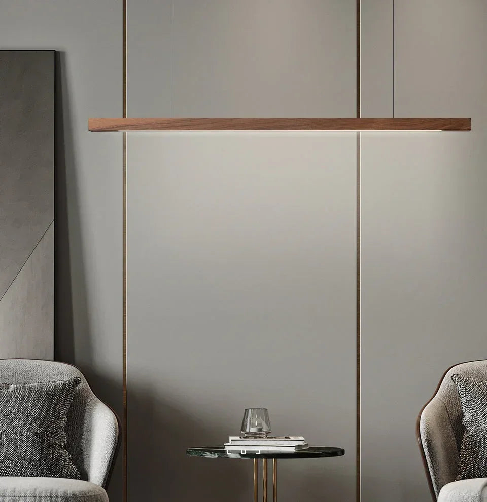 Linear Wood Hanging Light for Kitchen Island & Dining Table – Adjustable LED Ceiling Fixture in Pine or Walnut, 31-71 in Wide, Dimmable Opti