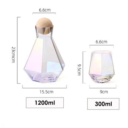 Crystal-Clear Beverage Pitcher & Tumbler Set with Geometric Faceted Design for Home Bar, Kitchen & Dining Room Entertaining