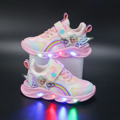 Girls Light-Up Sneakers with Rainbow Glitter and LED Soles for School, Play, and Active Wear