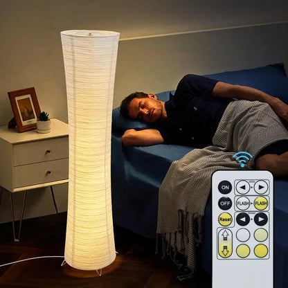 42-Inch Tall Standing Lamp with Paper Lantern Shade White for Bedroom Corner Reading Light Adjustable Color Temperature Remote Control Minim
