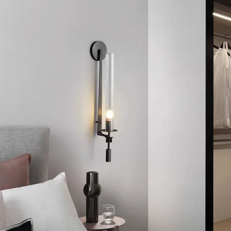 Contemporary Metal and Glass Wall Light Fixture for Bedroom Reading and Ambient Lighting