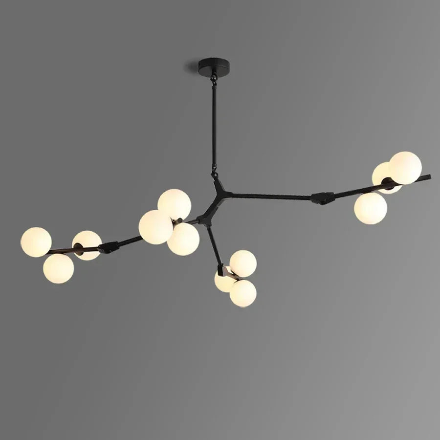Sculptural Multi-Globe Ceiling Fixture with Repositionable Arms in Frosted Glass & Metal for Dining Areas & Living Spaces