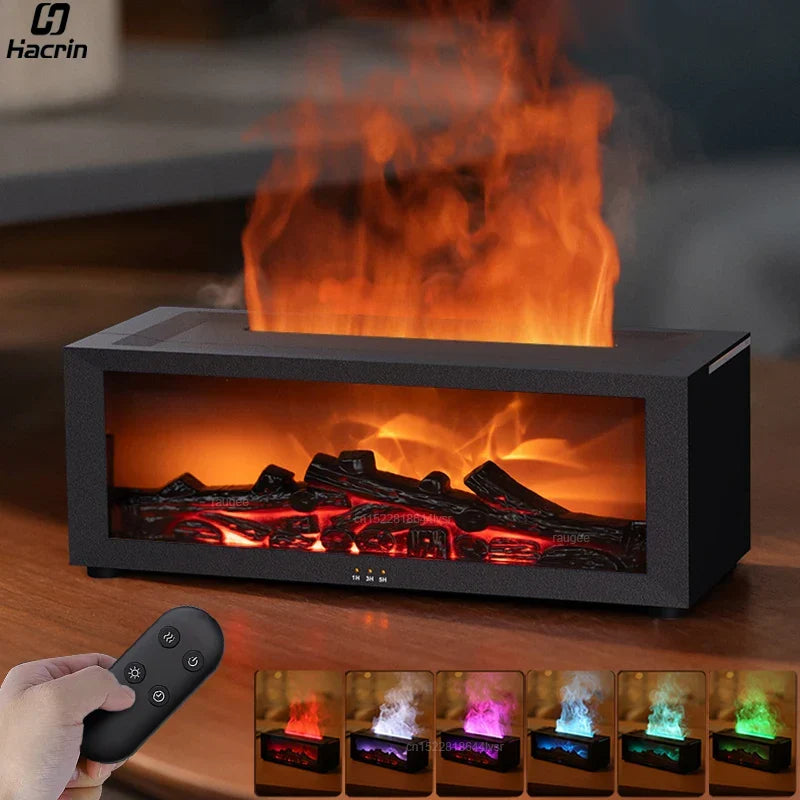 Ultrasonic Mist Diffuser with Flame-Effect LED Light and Remote Control for Desktop, Bedroom, and Office