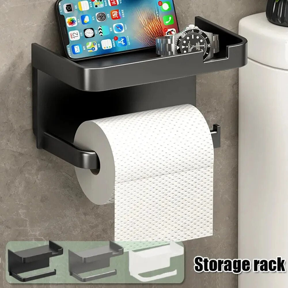 Ortekor Modern Bathroom Organizer | Wall-Mounted Toilet Paper Holder with Shelf for Convenient Storage