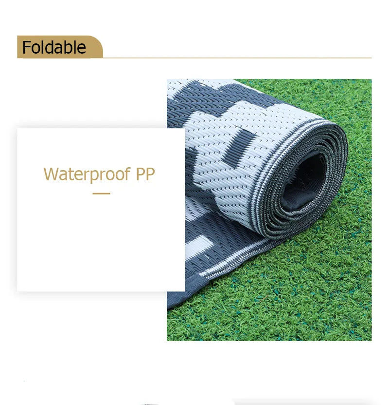 Weather-Resistant Floor Mat for Decks Porches Gardens 59×94 Inch Gray Reversible Woven Patio Covering for Camping RV Balcony