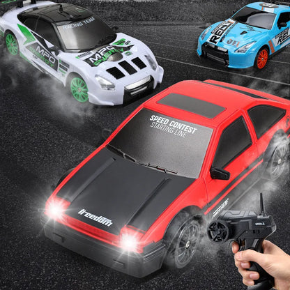 RC Mini Drift Car Remote Control Racing Toy with LED Lights & Rechargeable Battery for Kids & Adults