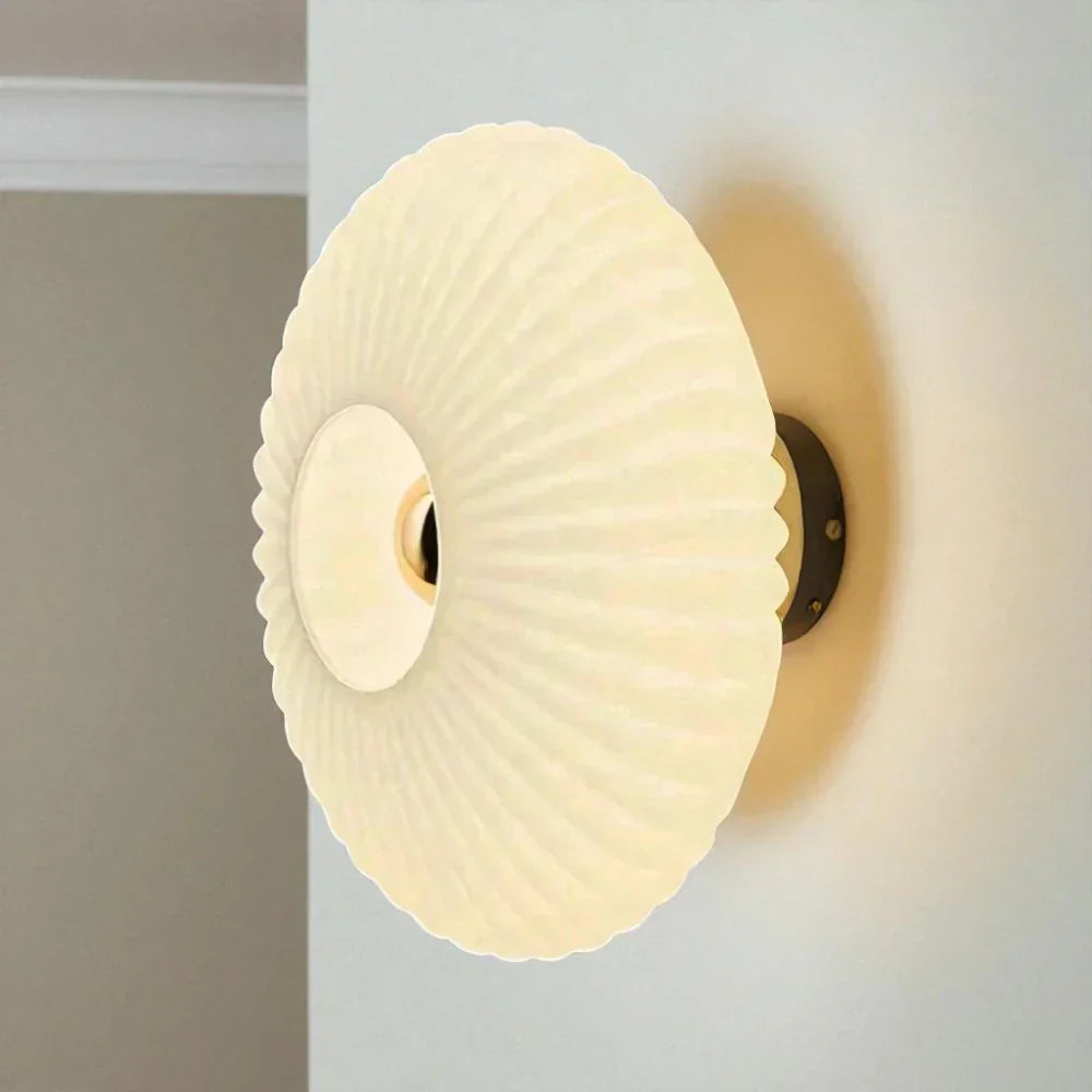 Textured Glass Sconce Fixture Warm Glow Indoor Accent Light Shell Shape for Entryway Bedroom Hallway Contemporary Boho Art Deco Style