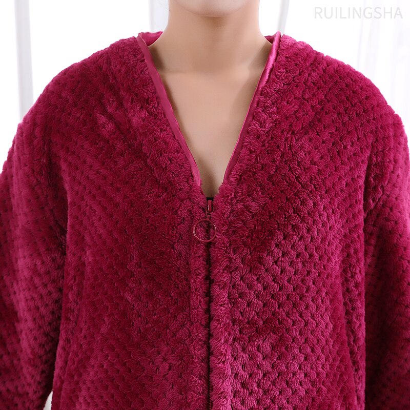Zippered Fleece Bathrobe for Women & Men Hooded & Non-Hooded Thermal Lounge Robe with Pockets Soft Lightweight Warmth