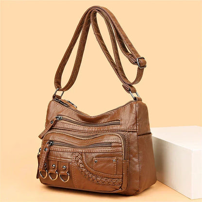 Retro-Inspired Shoulder Bag for Women – Faux Leather Crossbody Purse with Top Handle – Everyday Carryall with Interior Pockets – Classic