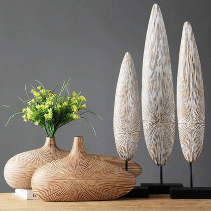 Sculptural Faux-Wood Vase for Floral Displays & Statement Décor, Medium 14 in & Large 20 in, Textured Organic Design for Living Room, Bedroo