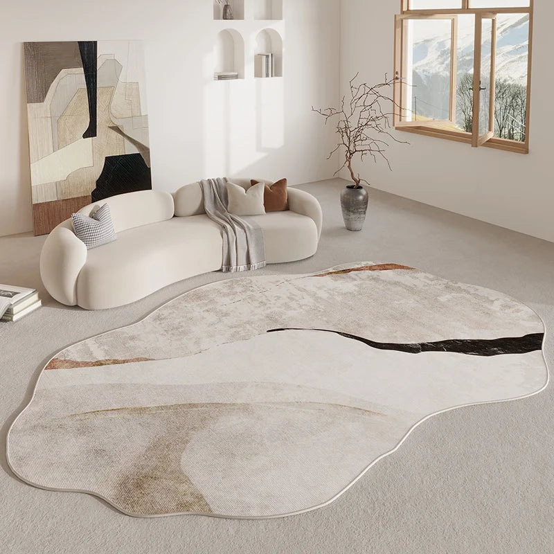 Organic Contour Area Rug | Irregular Design with Non-Slip Backing | Soft Polyester for Living Room Comfort
