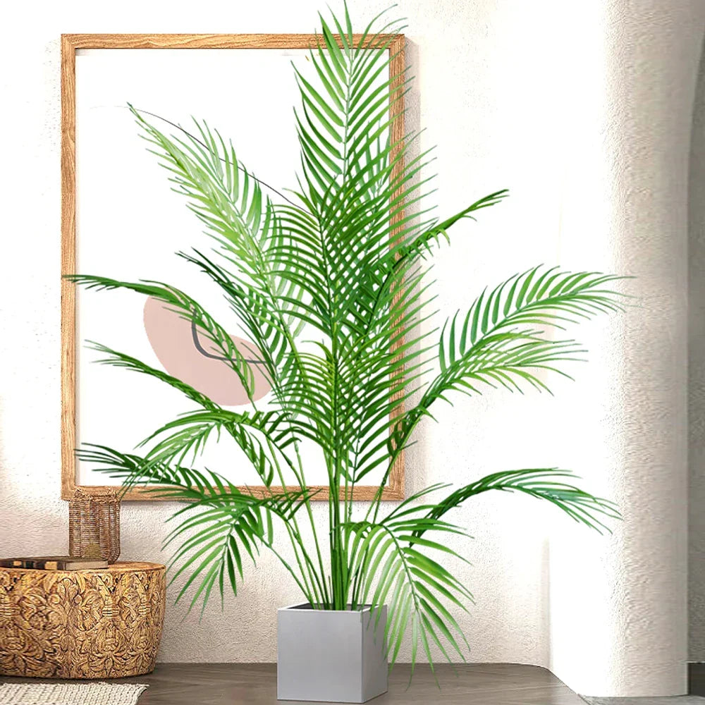 Faux Palm Tree Plastic Indoor Outdoor Decor 35 Inch Green Floor Plant Home Office Patio Living Room Balcony Entryway