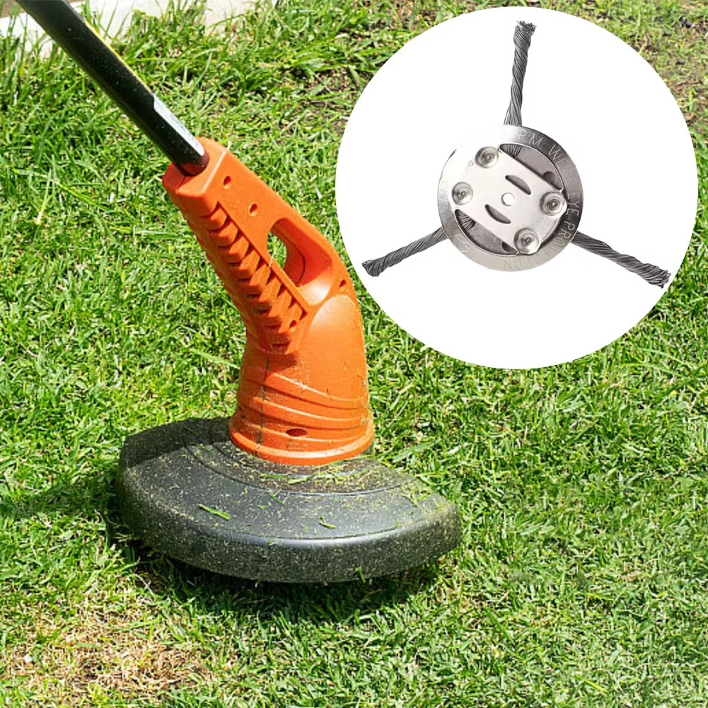 Heavy-Duty Steel Wire Brush Trimmer Head for Lawn Edger Weed Eater — Universal Fit Garden Tool Attachment for Tough Weeds Moss Dirt
