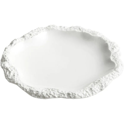 Stoneware Serving Plate 10.5 Inches Round Textured Edge Tabletop Dinnerware Porcelain Dish for Home Kitchen Daily Meals Large Platter Rustic