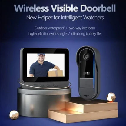 Smart Video Door Viewer with Two-Way Audio & Night Vision – 4.3" Screen, Rechargeable Battery, Weatherproof Design for Front Door Security