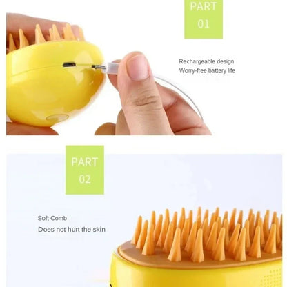 Steam Cat Grooming Brush with Massage & Soap Dispenser for Shedding & Bathing Cats Dogs | Pet Self-Cleaning Fur Comb Tool
