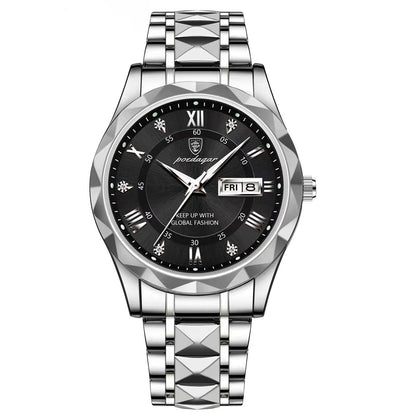 Stainless Steel Men's Watch with Luminous Dial & Date Display
