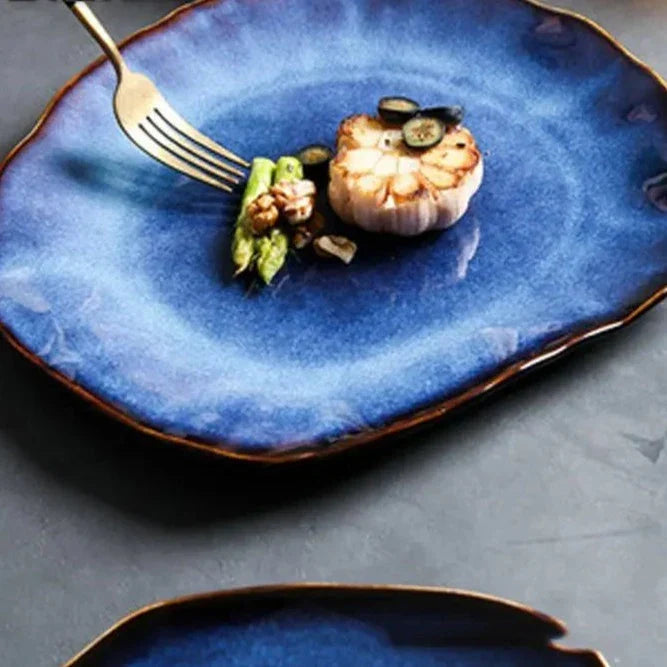 Handcrafted Bone China Dinnerware Set 4-Piece Collection Artisan Ceramic Plates Microwave Dishwasher Safe for Dining Room Kitchen