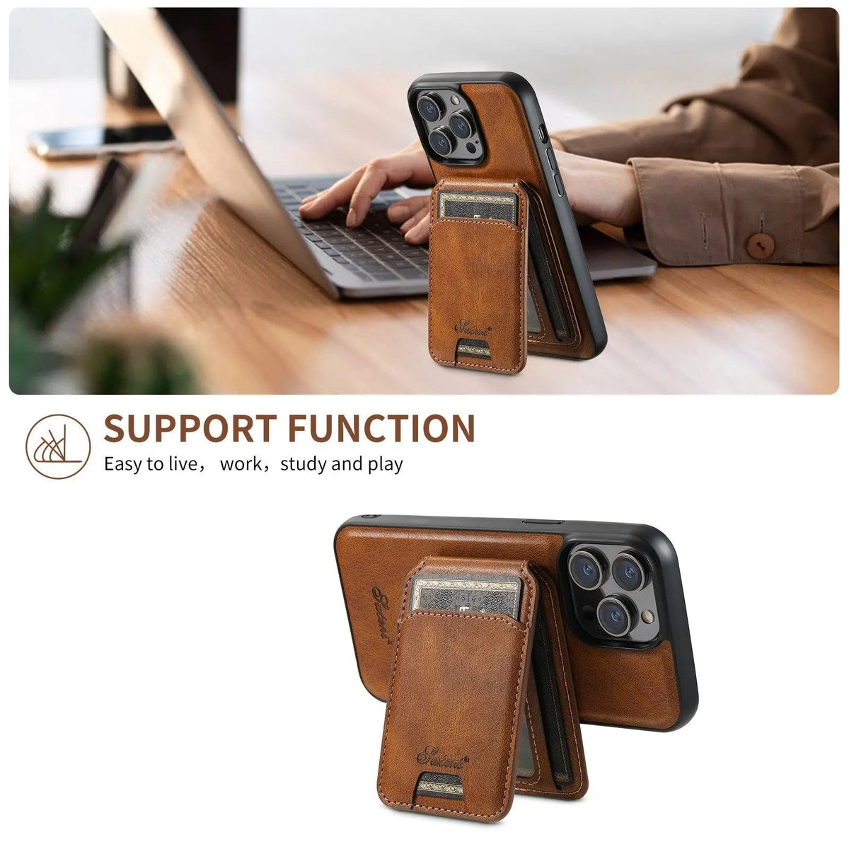 Folio Phone Case with Card Holder for iPhone 15, 15 Pro, 15 Plus, 15 Pro Max – Textured Finish with Raised Edge Protection