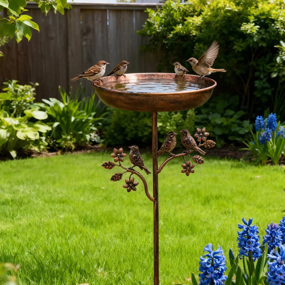 Metal Bird Bath on Garden Stake with Vintage Copper-Tone Finish for Yard & Patio, Easy Assembly Outdoor Birdbath Bowl for Songbirds
