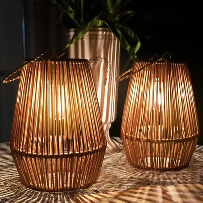 Solar Hanging Lantern Woven Wicker Style 8in Weatherproof LED Light for Patio Garden Balcony Porch Outdoor Spaces Cordless Automatic Dusk Da