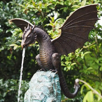 Mythical Dragon Water Spout Statue 14 Inch Resin Fantasy Sculpture for Outdoor Ponds Patios Yard Decor Garden Ornament
