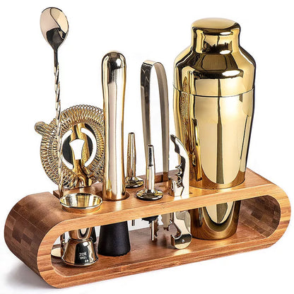 Stainless Steel Cocktail Shaker Tool Kit 10-Piece Complete Mixology Essentials Rose Gold Silver Black for Home Bar Entertaining Party Barten