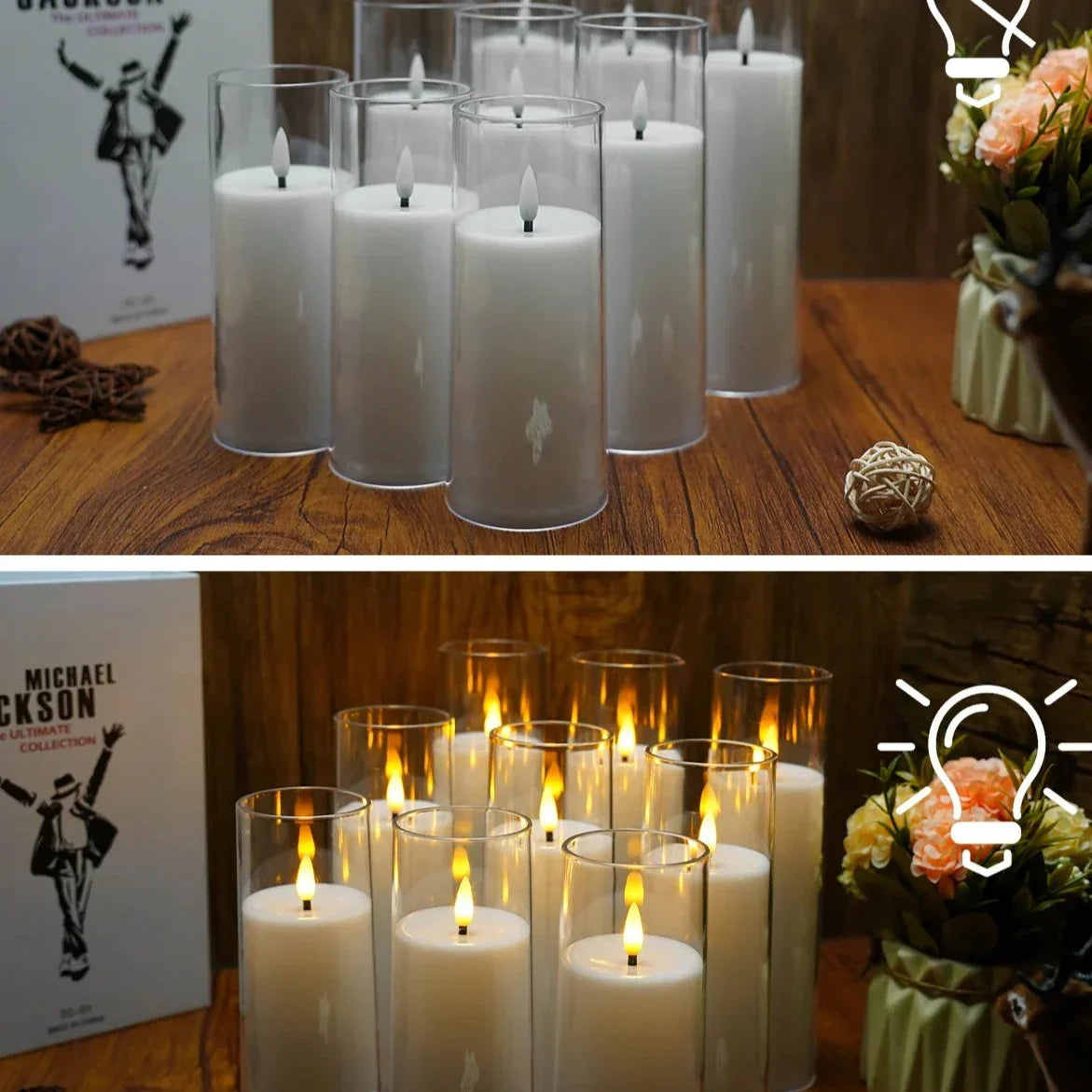 Remote-Controlled LED Pillar Candles 9-Piece Set with Timer for Living Room Bedroom Dining Decor Acrylic Battery-Powered Ivory