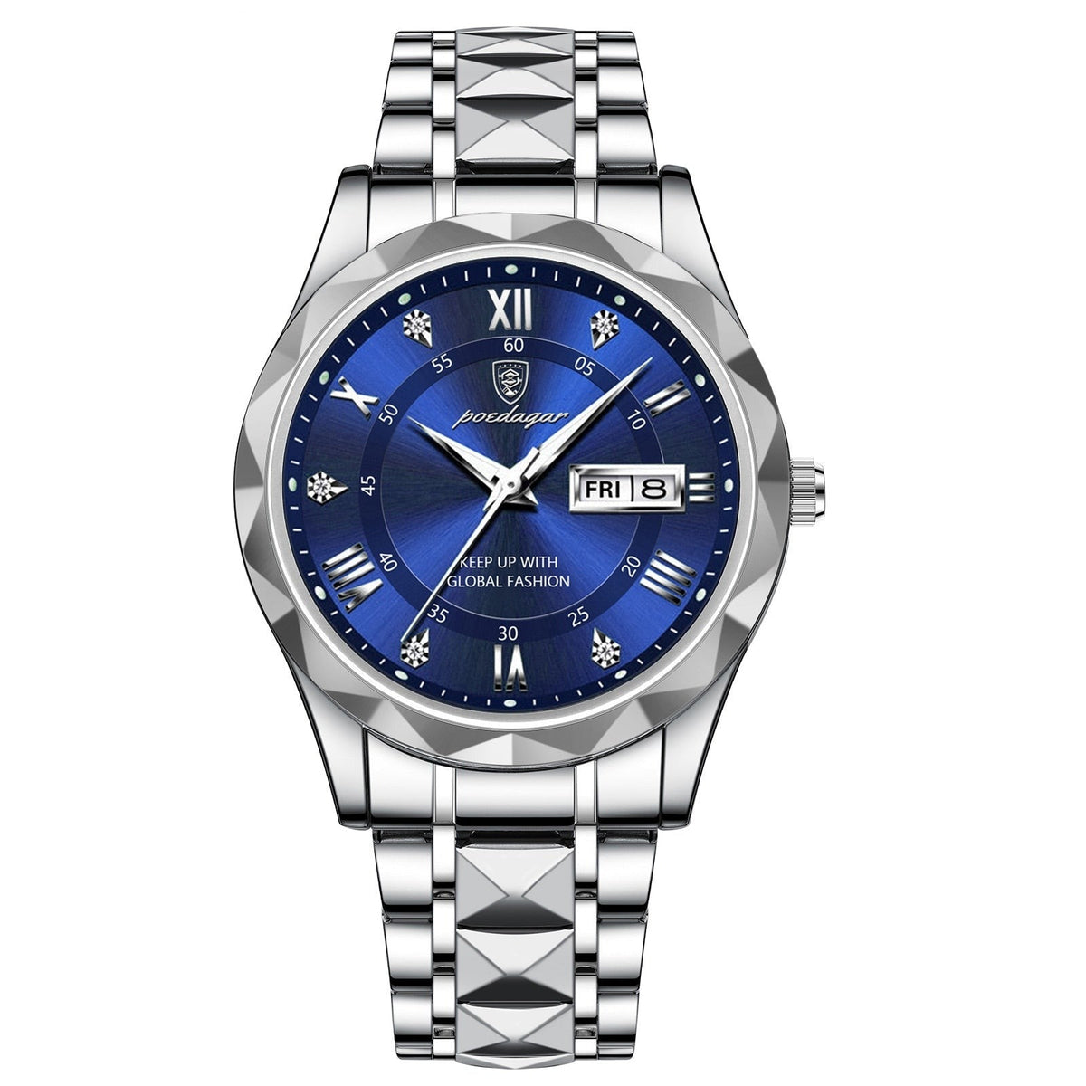 Stainless Steel Men's Watch with Luminous Dial & Date Display