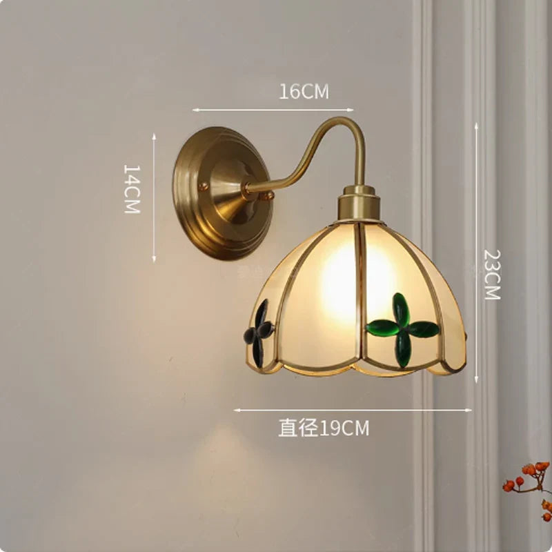 Tiffany-Style Glass Sconce with Curved Copper Arm E27 Socket 11 in x 8 in Bedroom Hallway Accent Light for Living Room Study Bathroom