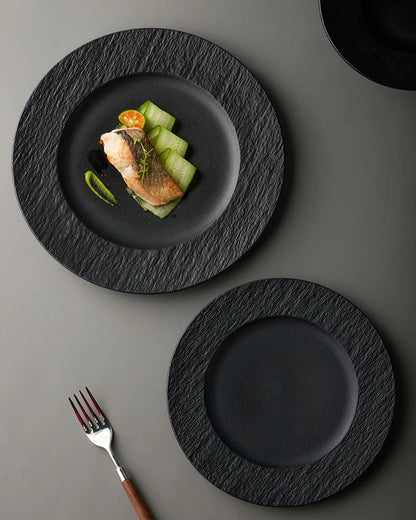 Elegant Ceramic Dinner Plate | Textured Rim Stoneware Dinnerware for Stylish Dining