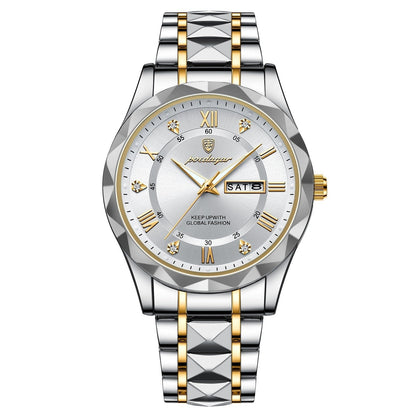 Stainless Steel Men's Watch with Luminous Dial & Date Display