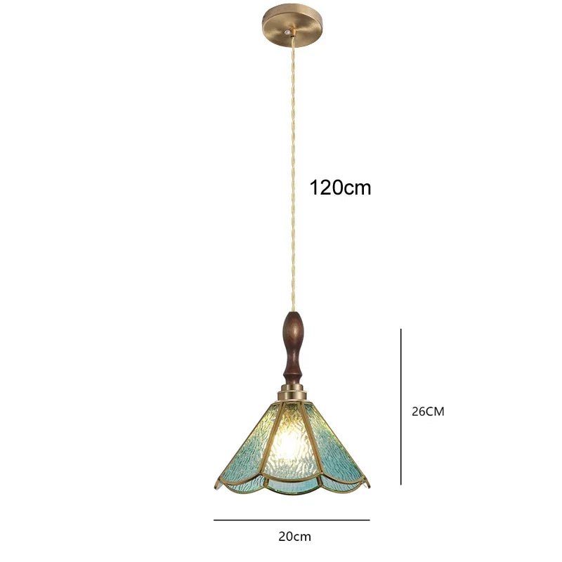 Handcrafted Art Glass Hanging Fixture 7.5 Inch Vintage Copper Shade for Dining Area Kitchen Island Accent Lighting E27 Socket Adjustable Cor